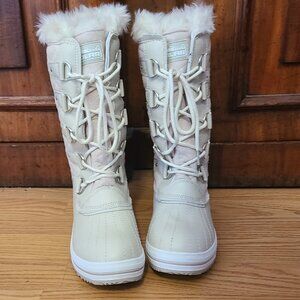 NEW! POLAR IVORY QUILTED FAUX-FUR LINED TALL WINTER BOOTS LACE UP sz 8